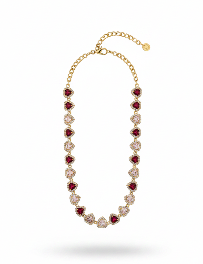 Collana Cuori Rosso Rosa Oro