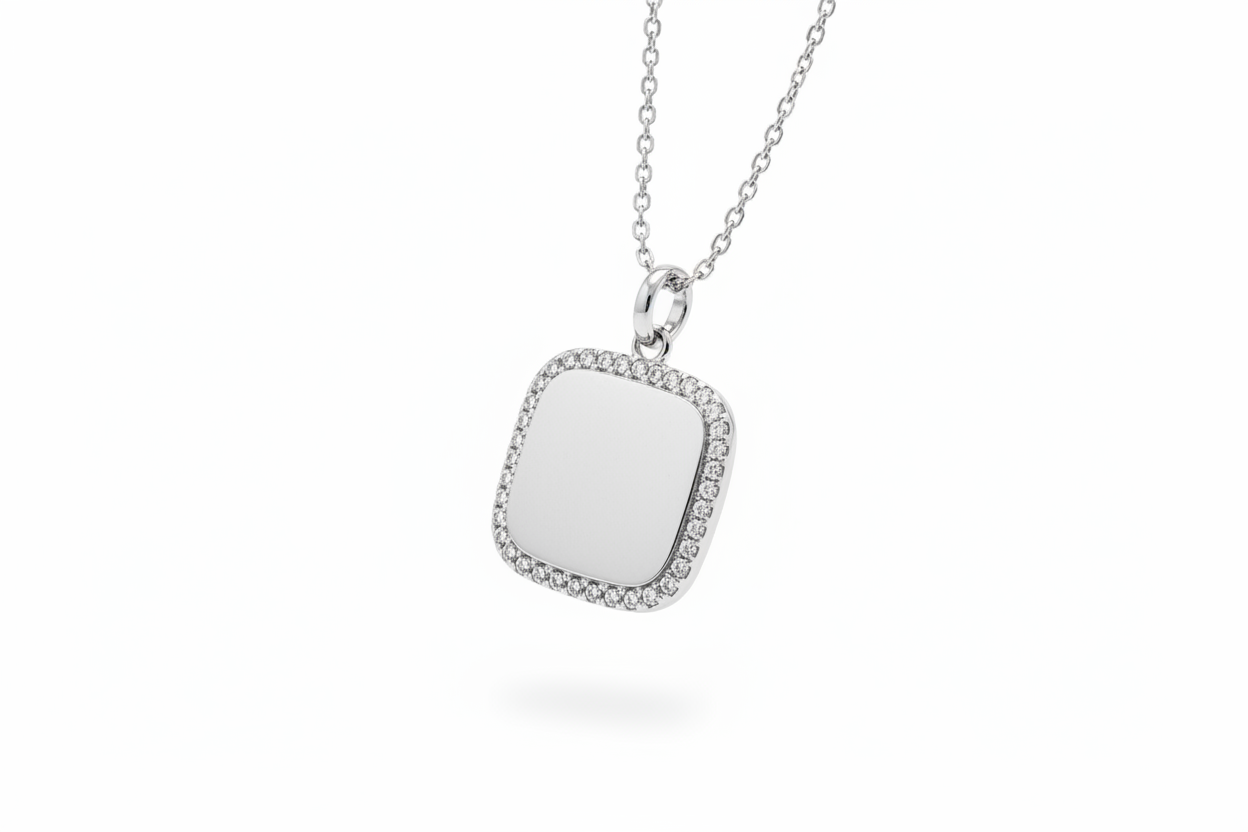 Collana cushion argento - vista tre quarti