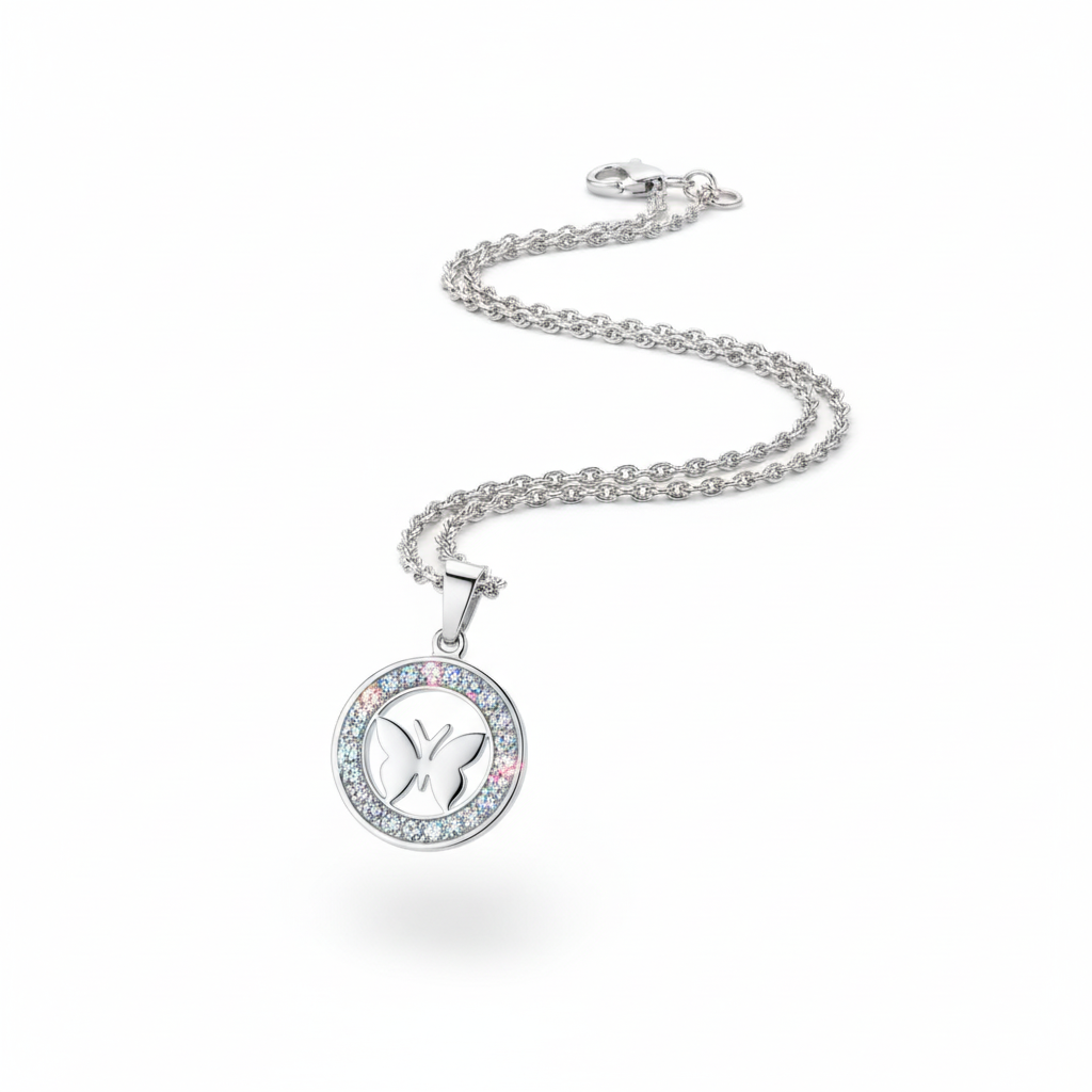 Collana farfalla argento - iper-realistica con massima lucentezza artistica