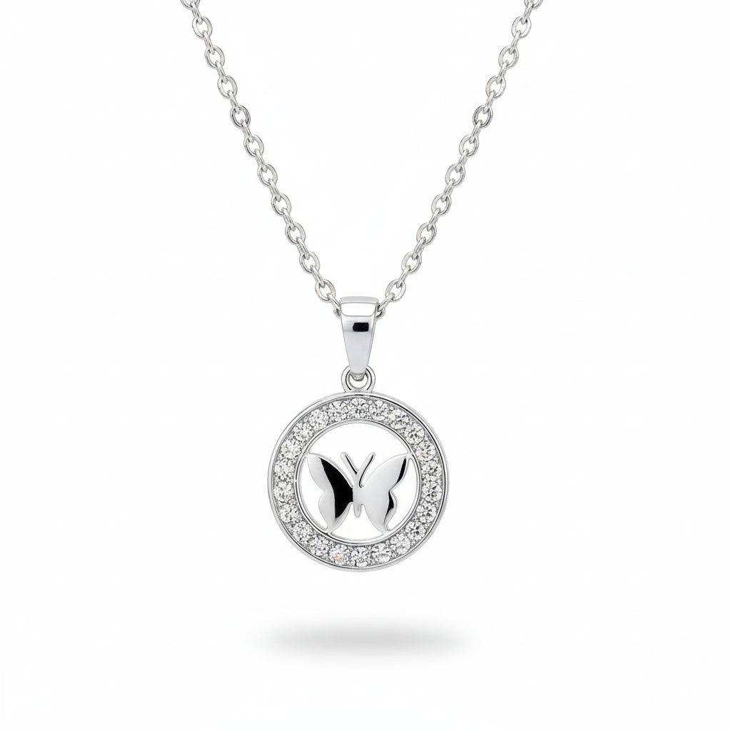 Collana farfalla argento - iper-realistica con massima lucentezza centrale