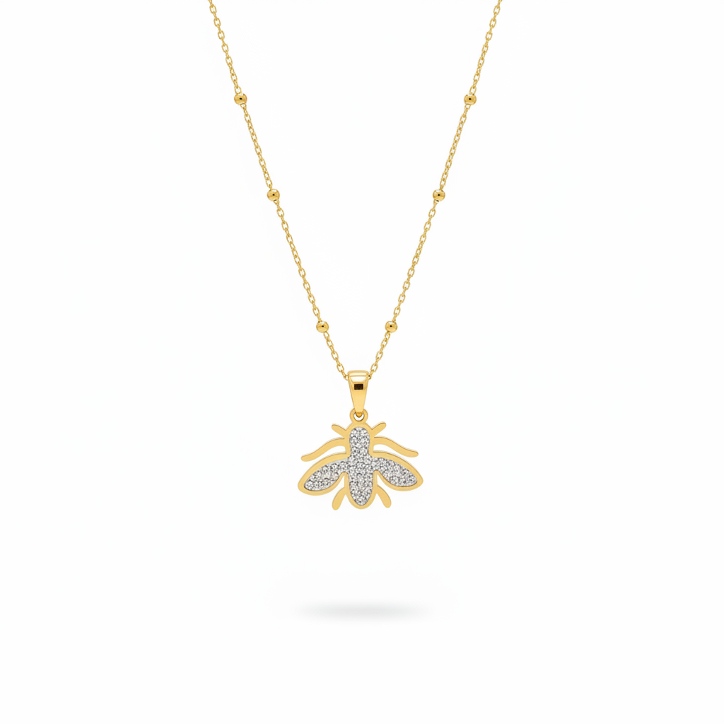 Collana farfalla bicolore catena pallini - iper-realistica verticale