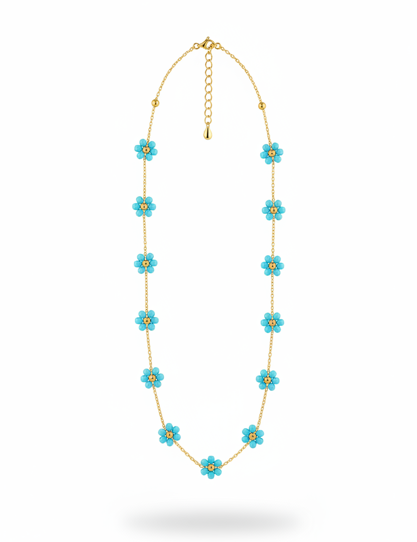 Collana fiori azzurri - floating verticale