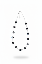 Collana fiori cristallo neri - catenina argento verticale
