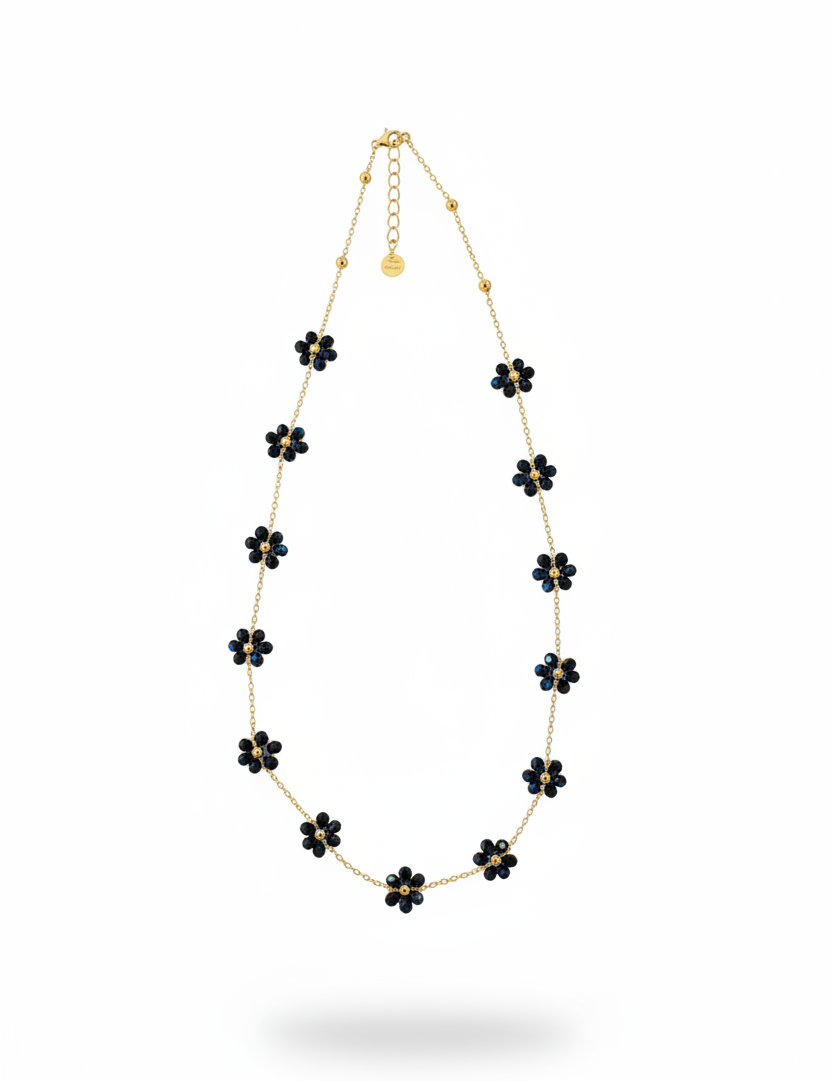 Collana fiori cristallo neri - floating verticale