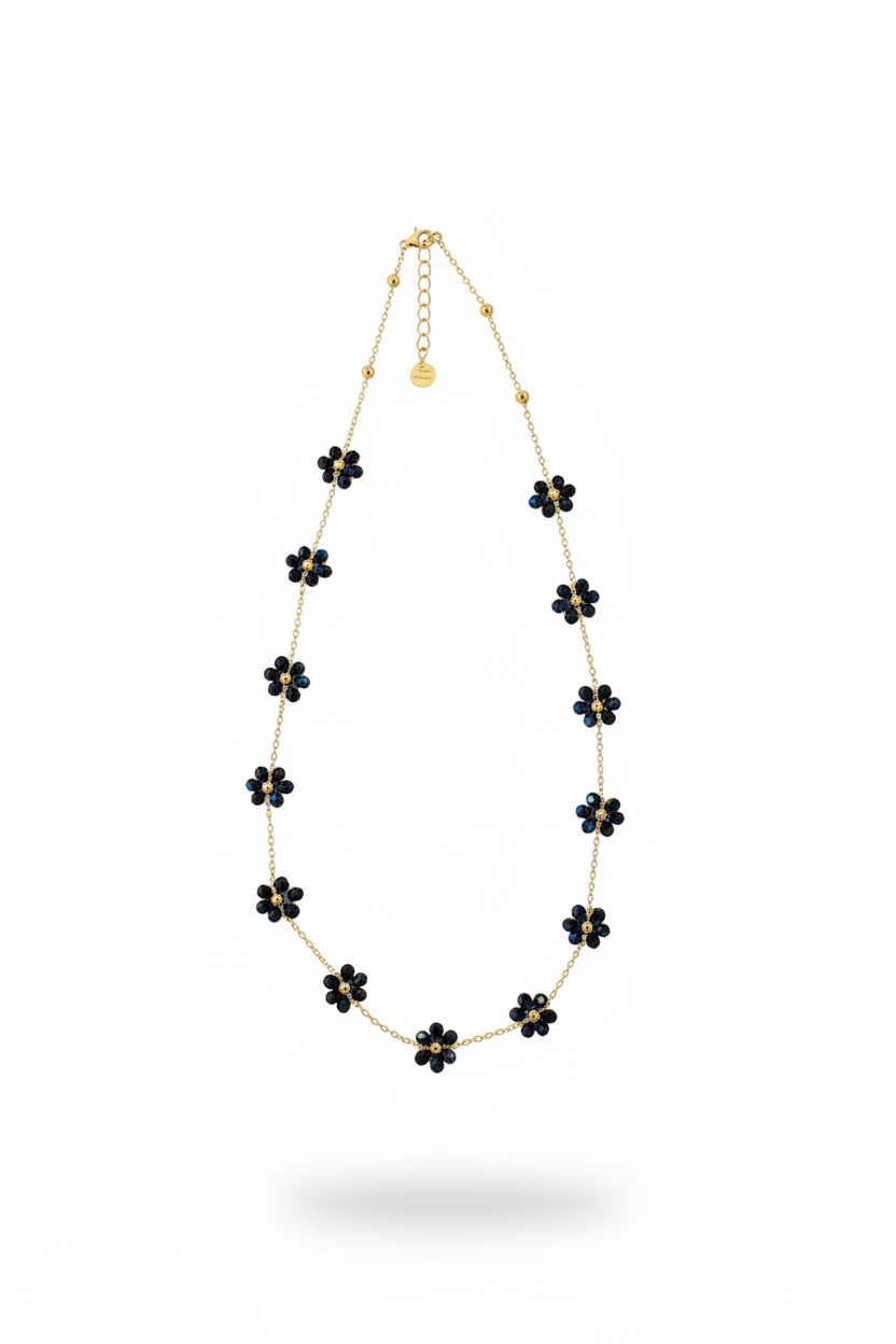 Collana fiori cristallo neri - floating verticale