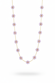 Collana fiori lilla cristallo catenina gold - verticale