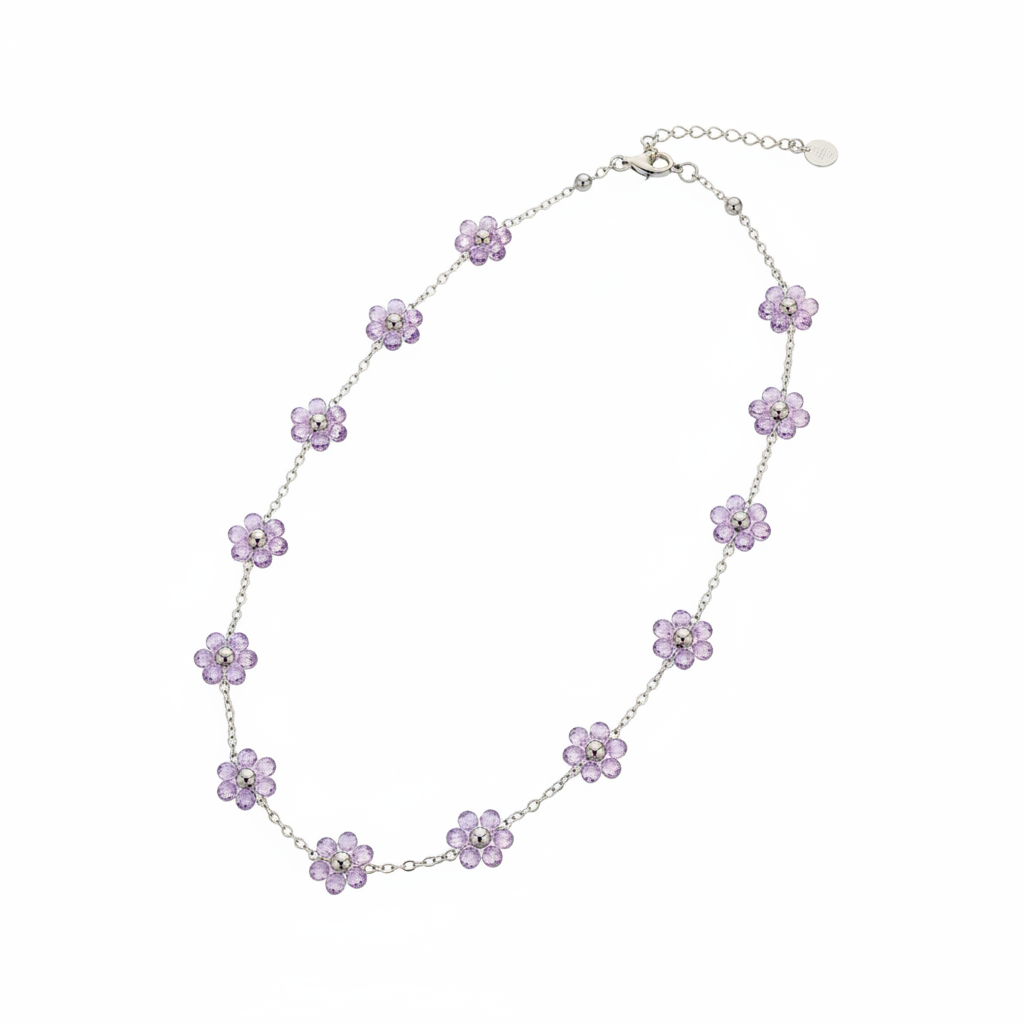 Collana fiori lilla cristallo - floating quadrata