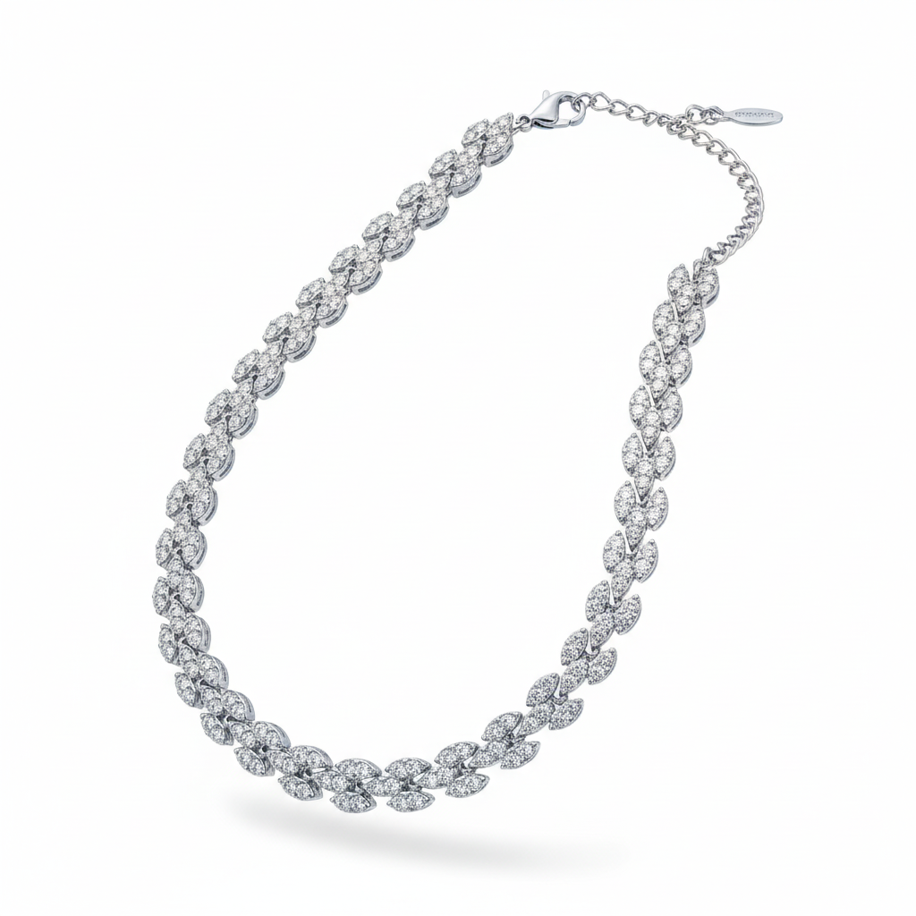 Collana foglie pavé argento 1:1