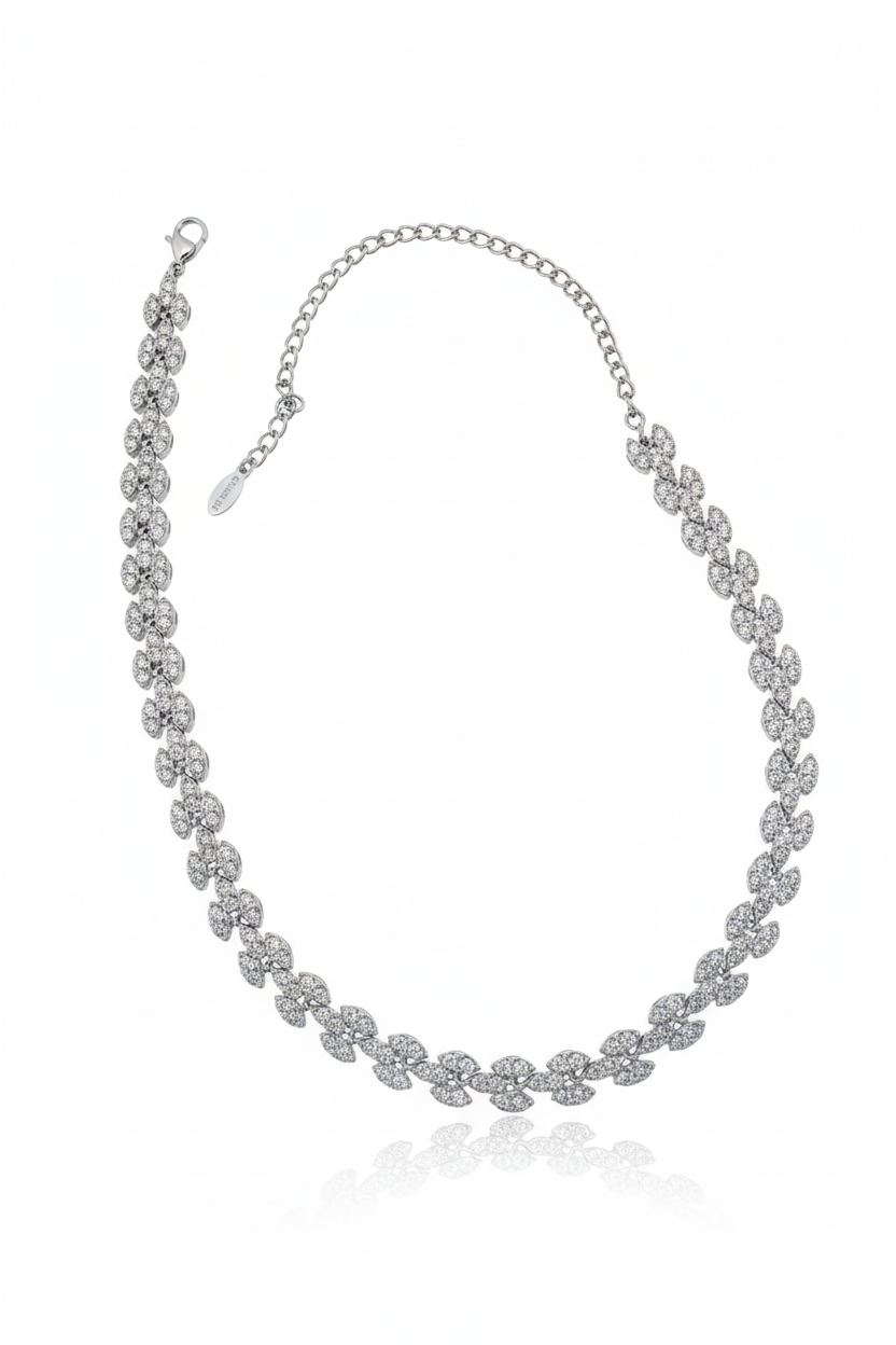 Collana foglie pavé argento 2:3