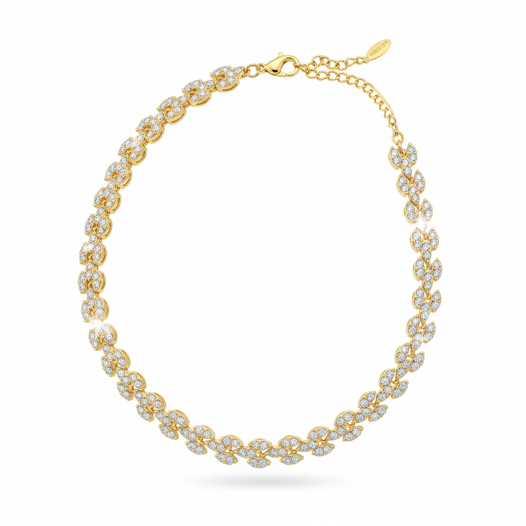 Collana foglie pavé oro 1:1