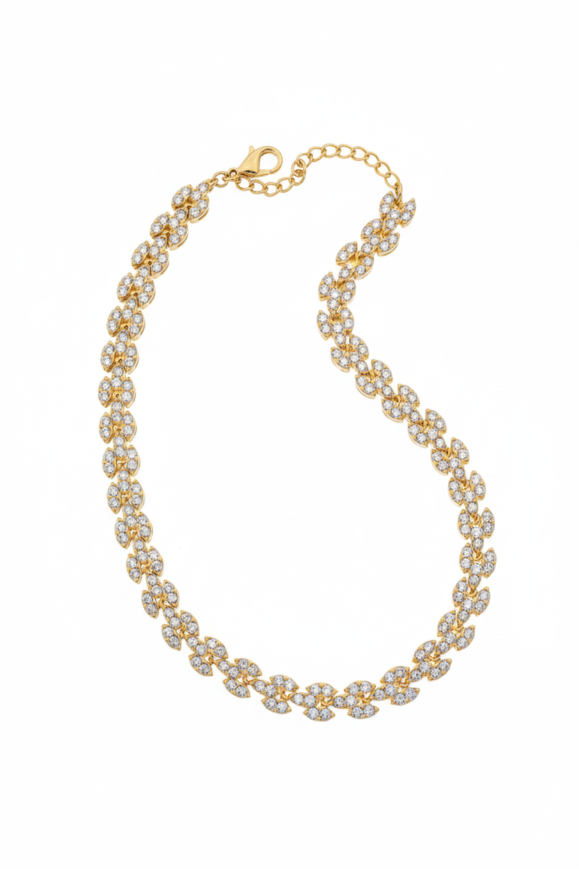 Collana foglie pavé oro 2:3