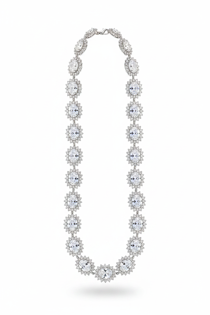 Collana Lunga Sunburst Argento