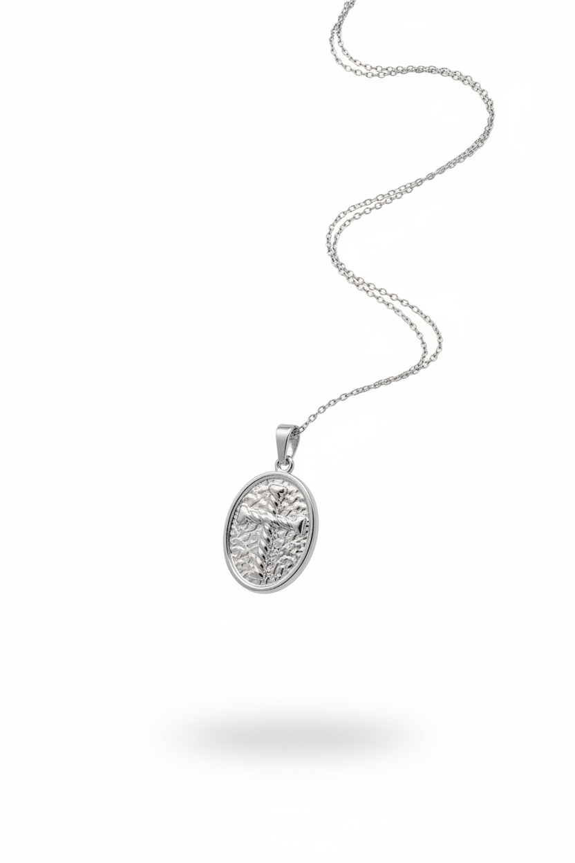 Collana medaglione argento - fondo bianco