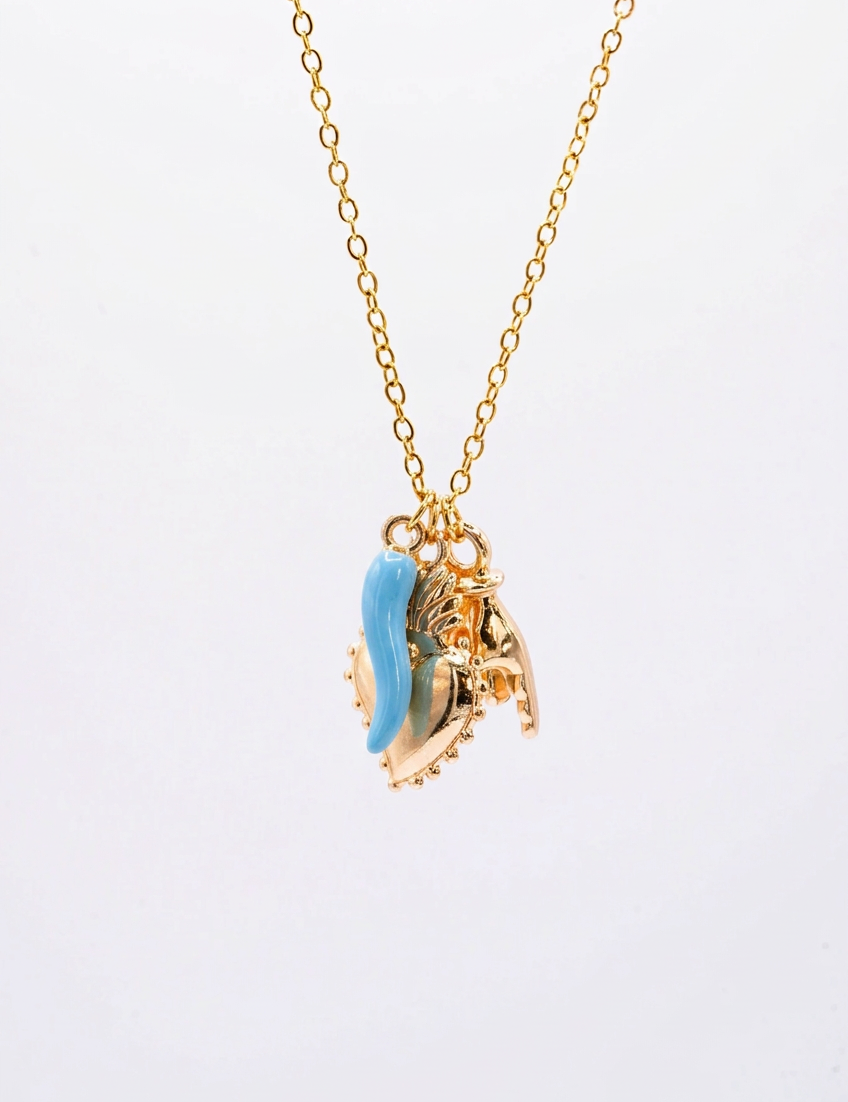 Collana oro con cornetto azzurro
