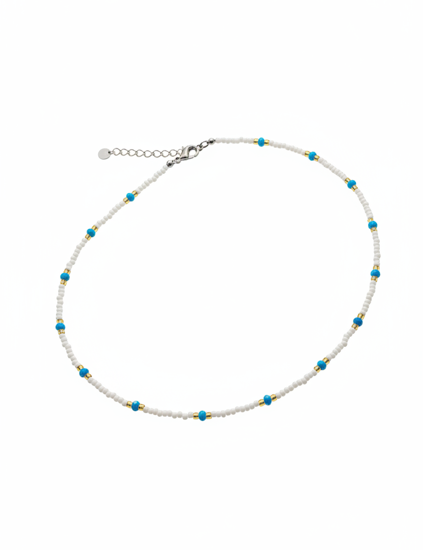 Collana Perline Bianche+Blu - Verticale