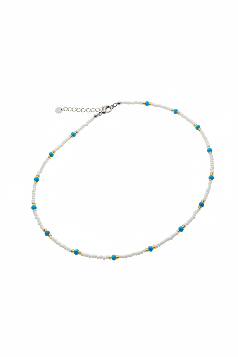 Collana Perline Bianche+Blu - Verticale