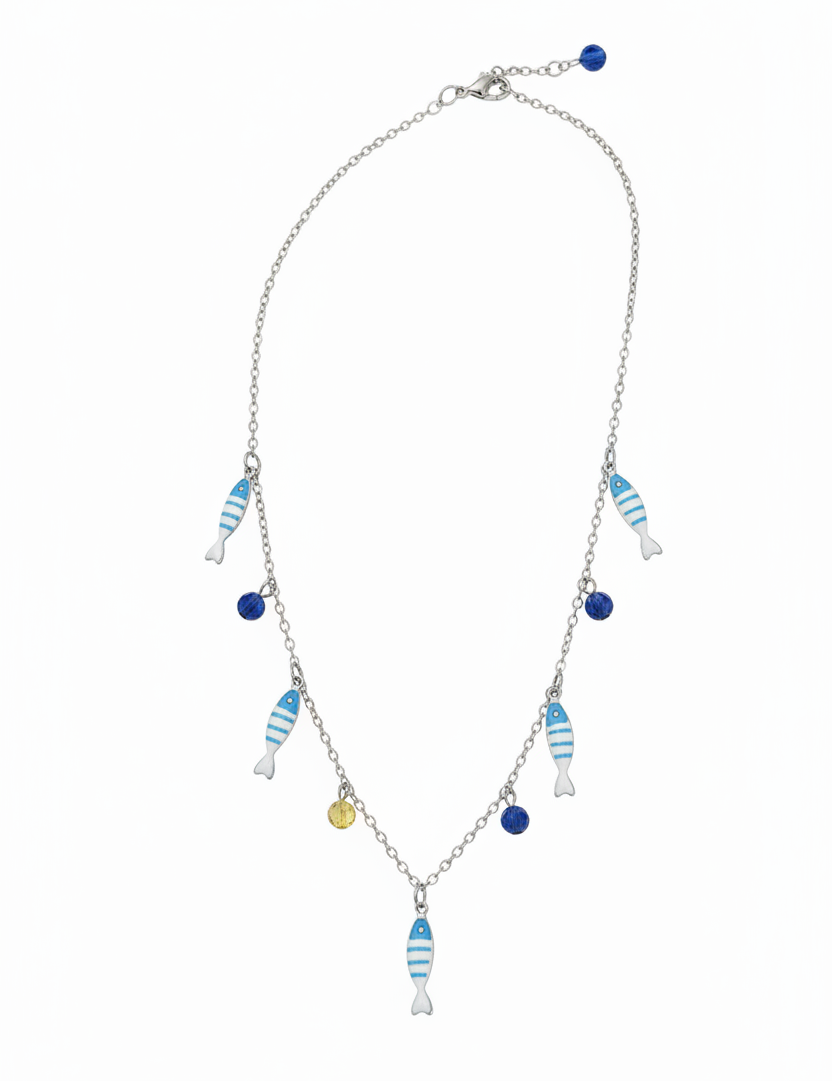 Collana pesciolini azzurri argento – fondo bianco