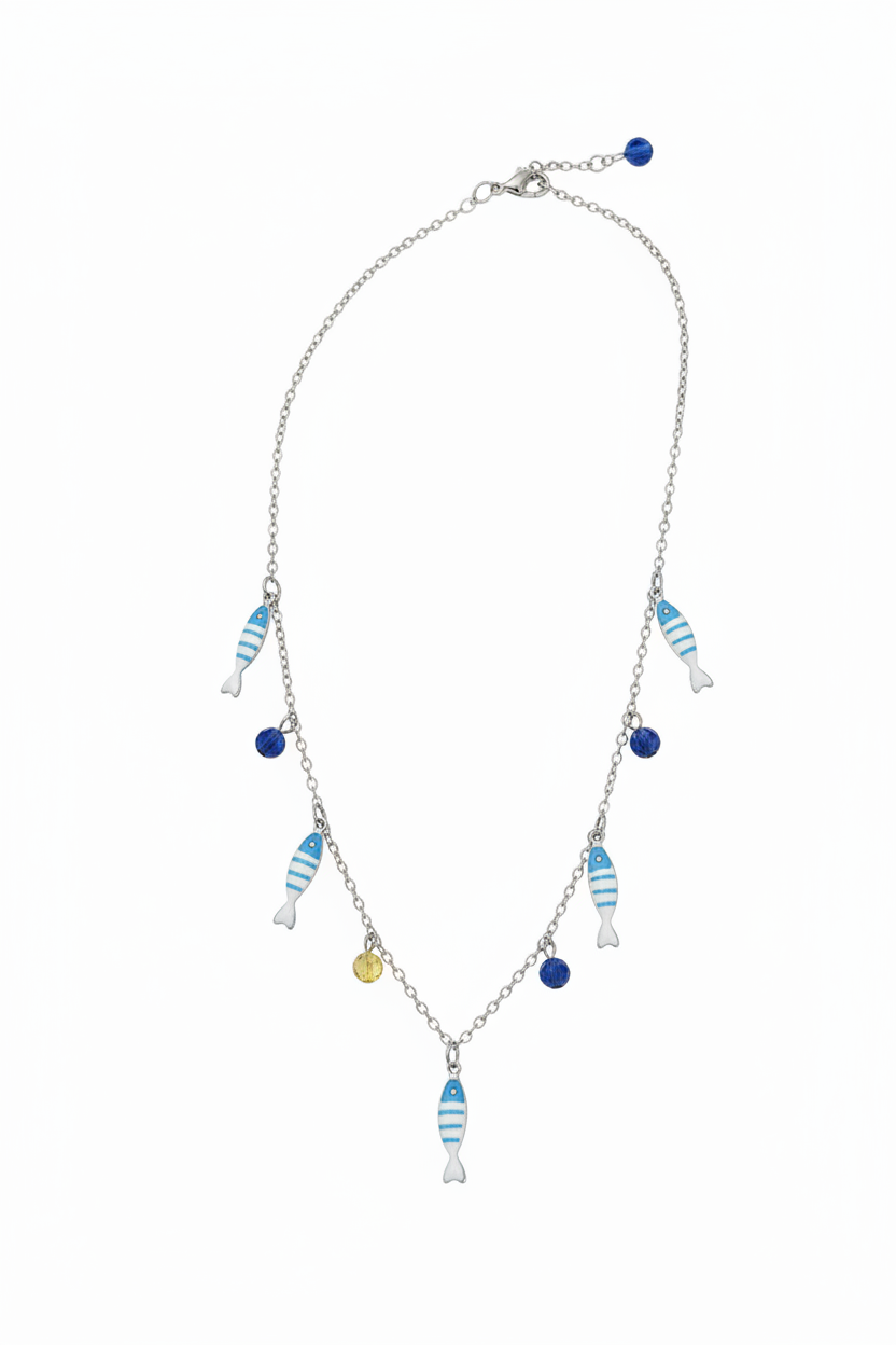 Collana pesciolini azzurri argento – fondo bianco