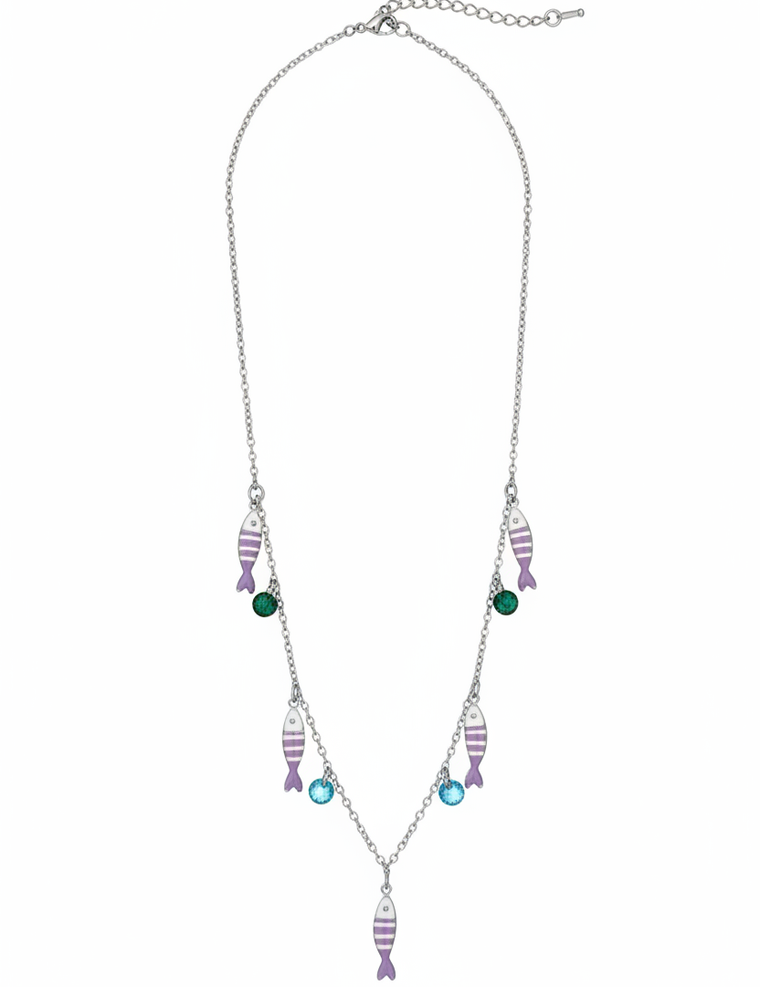 Collana pesciolini lilla argento v2 – fondo bianco
