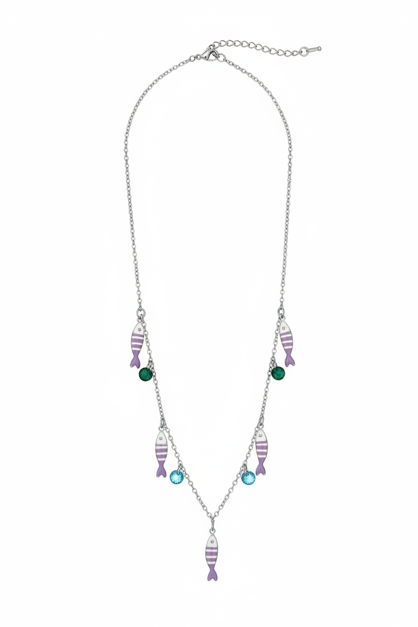 Collana pesciolini lilla argento v2 – fondo bianco