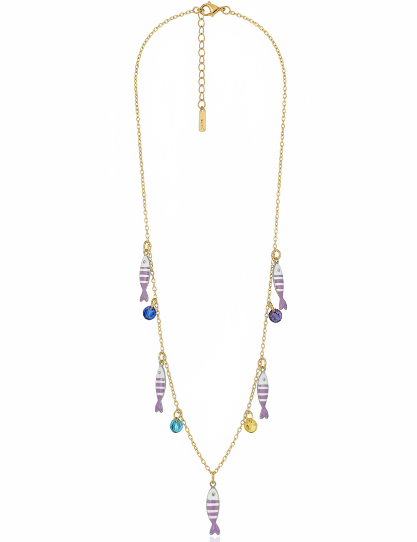 Collana pesciolini lilla oro – fondo bianco