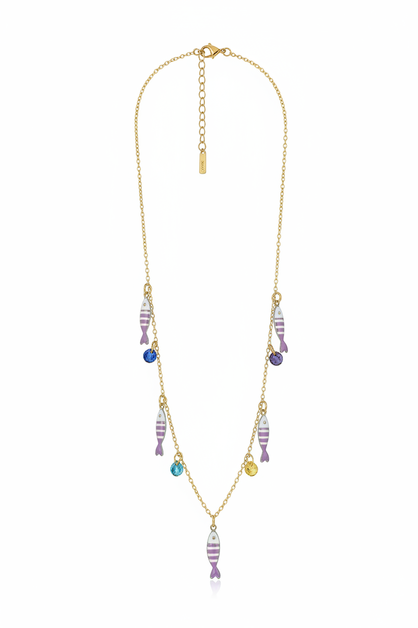 Collana pesciolini lilla oro – fondo bianco