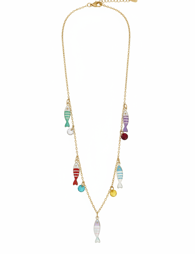 Collana pesciolini multicolore oro – fondo bianco