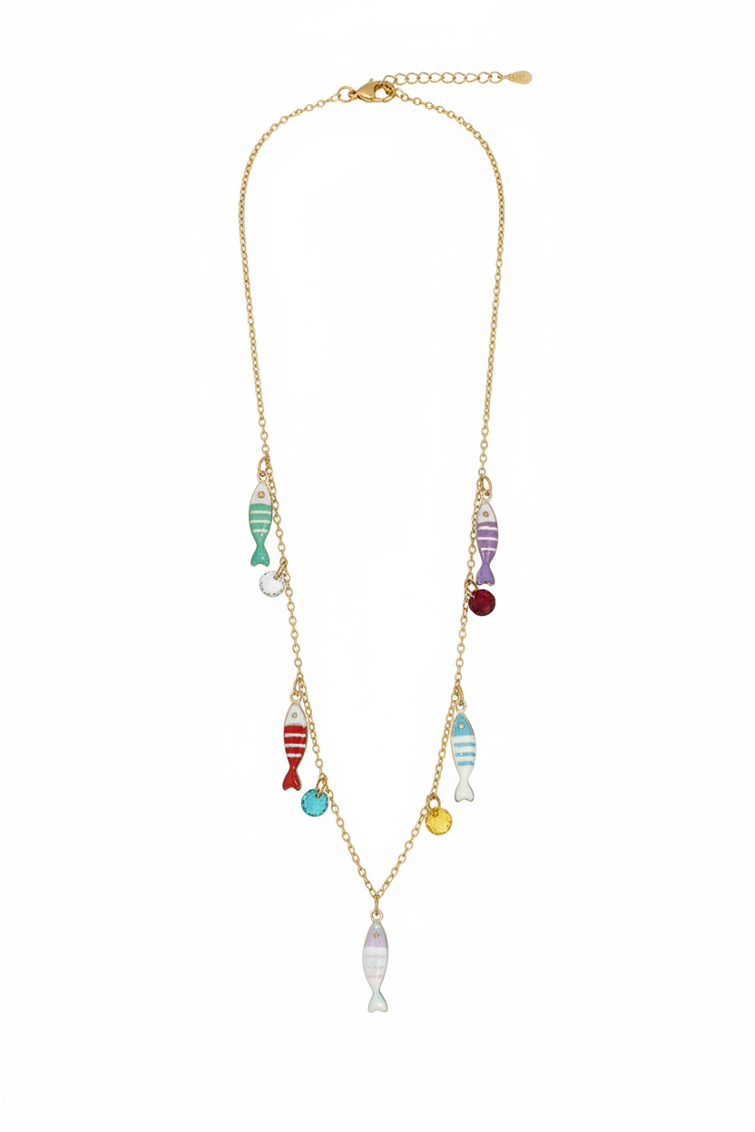 Collana pesciolini multicolore oro – fondo bianco