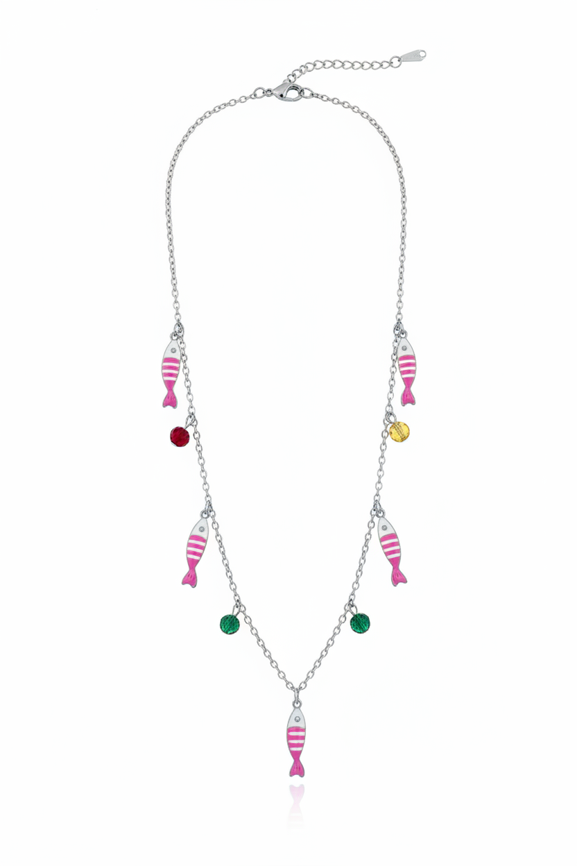 Collana pesciolini rosa argento – fondo bianco