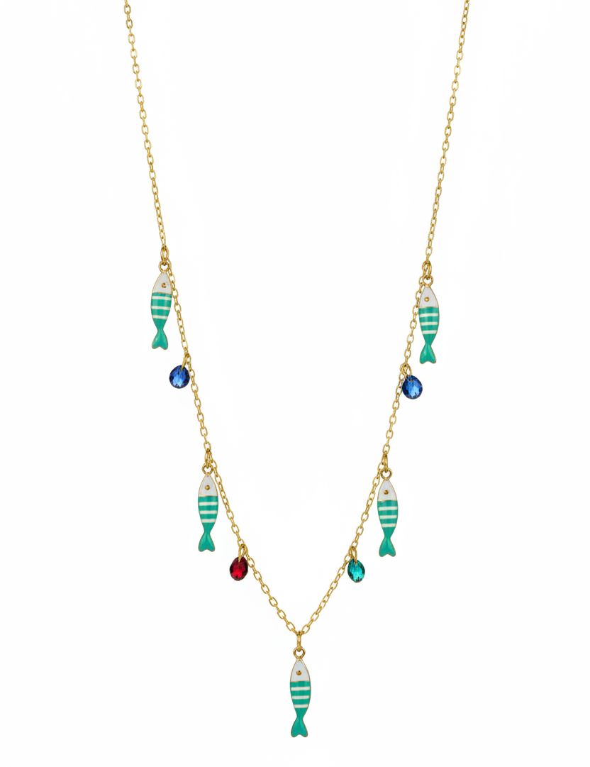 Collana pesciolini turchese oro – fondo bianco