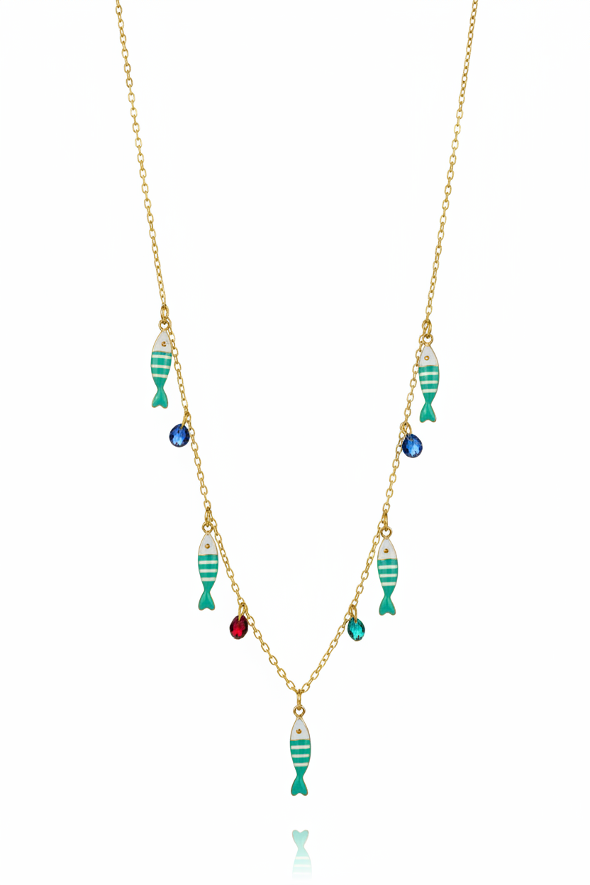Collana pesciolini turchese oro – fondo bianco