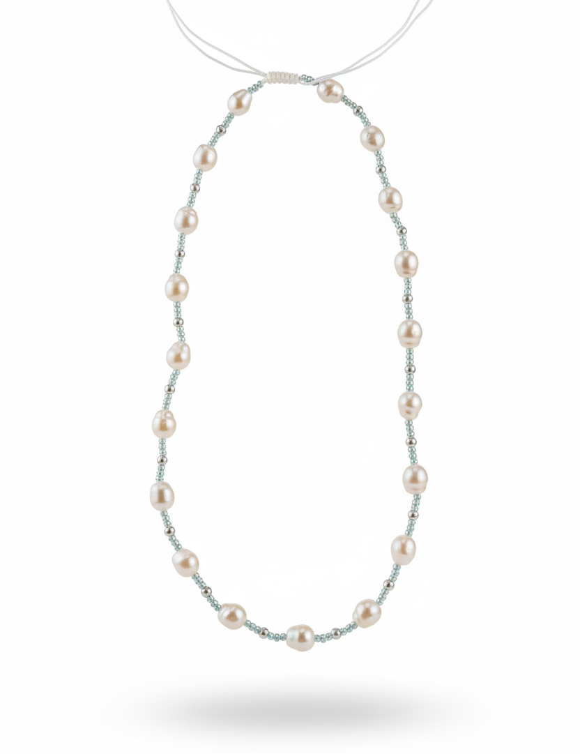 Collana silver perle crema verticale