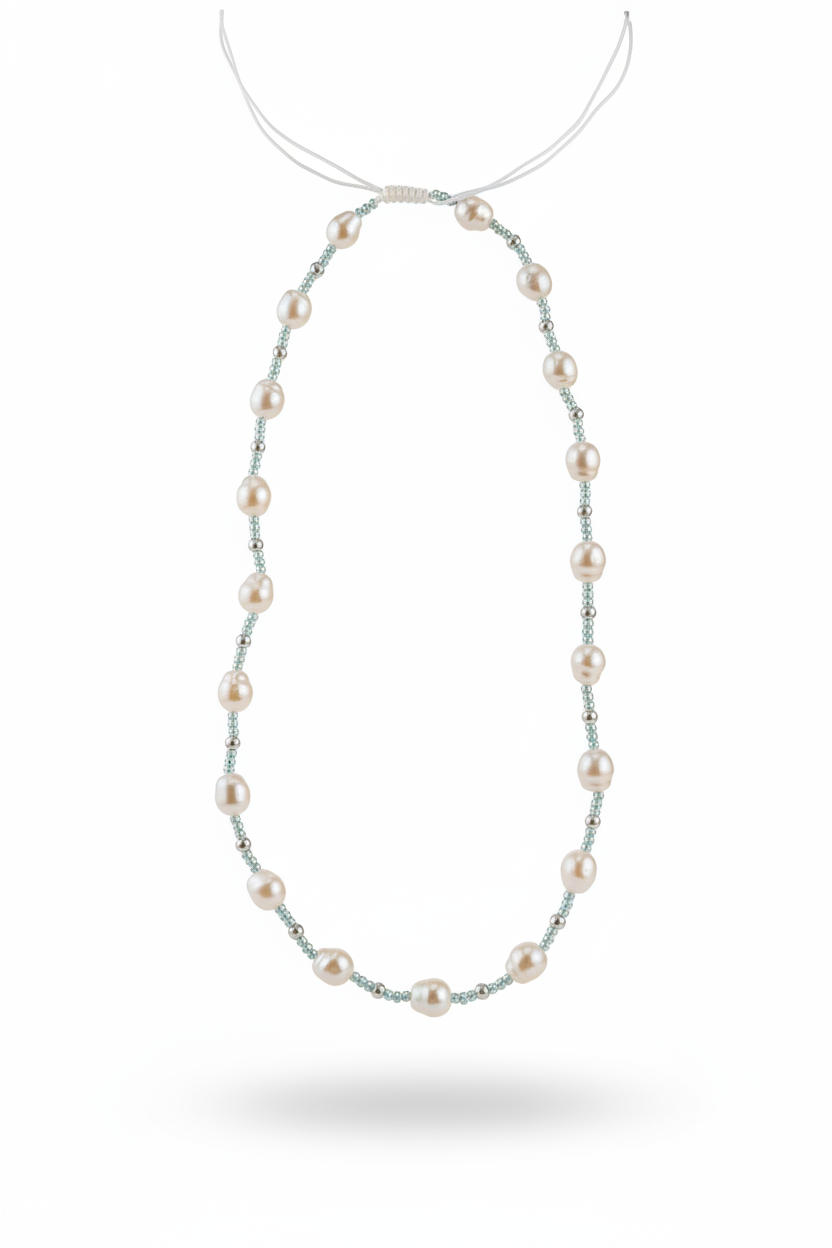 Collana silver perle crema verticale