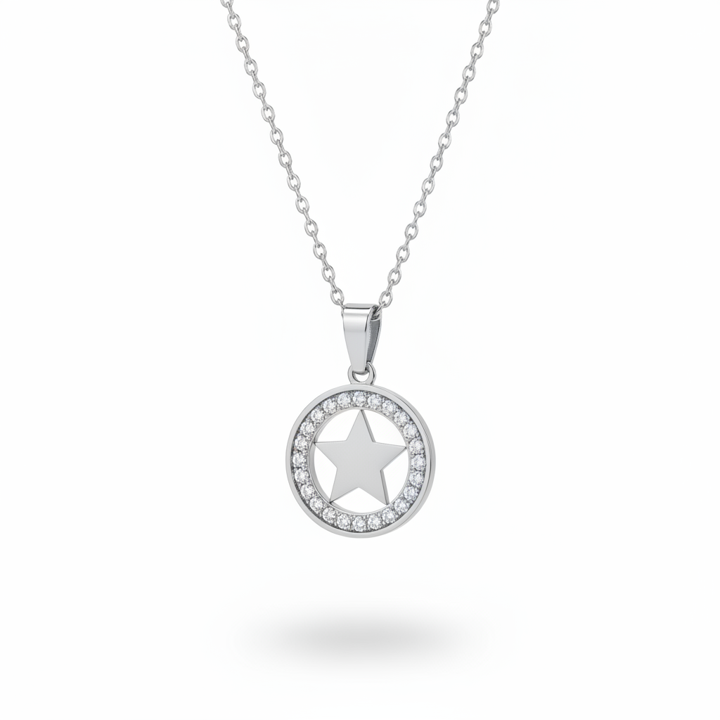 Collana stella cerchio pavé argento