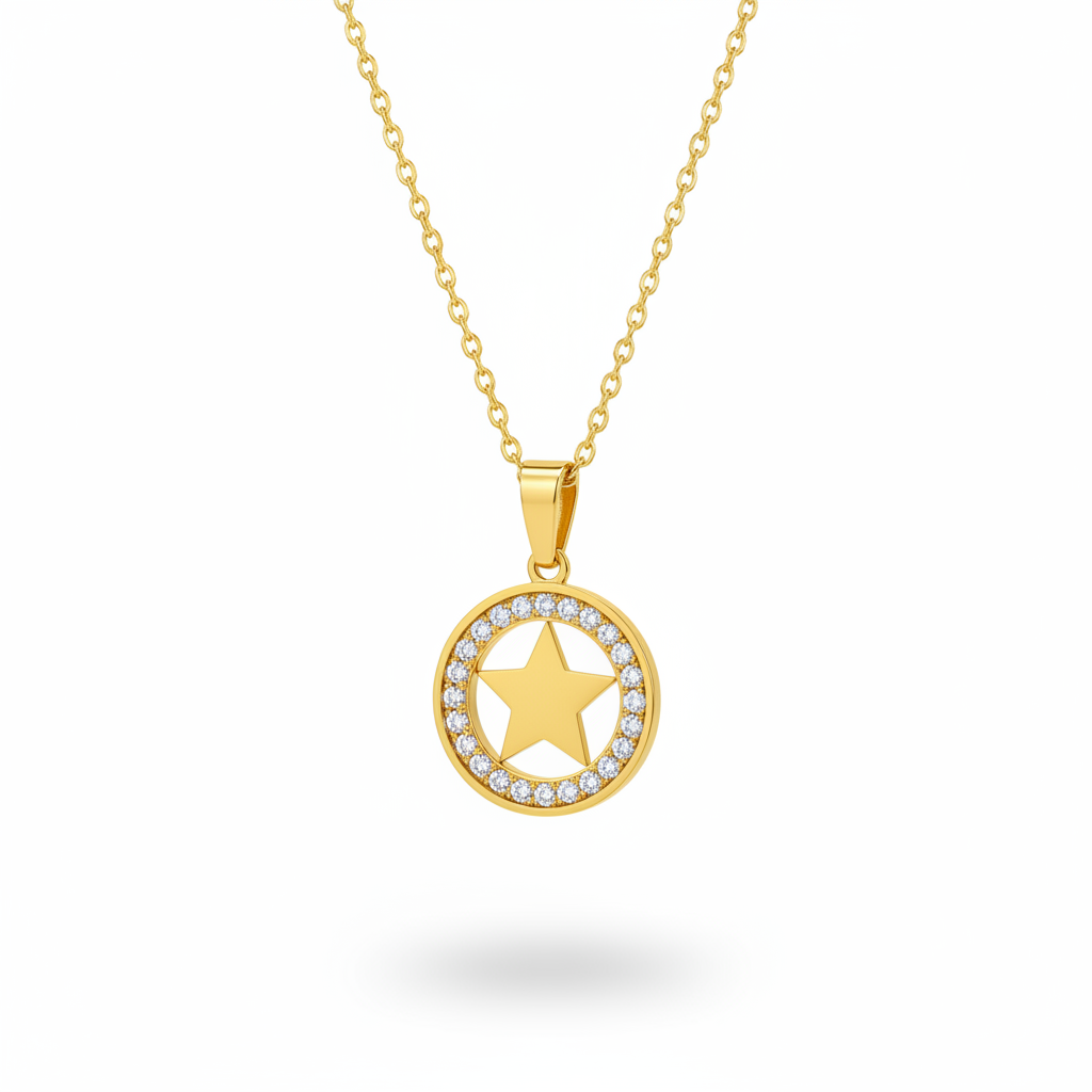 Collana stella cerchio pavé oro