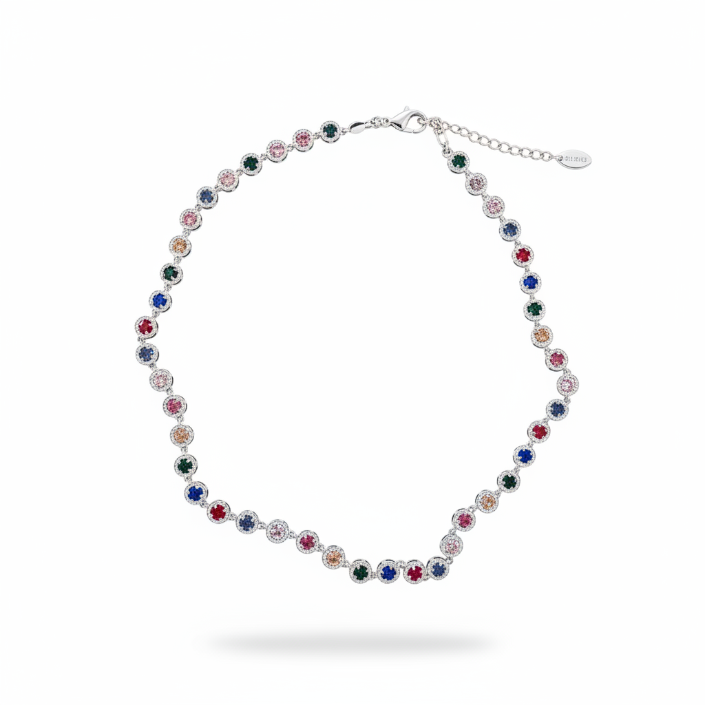 Collana tennis multicolor - argento