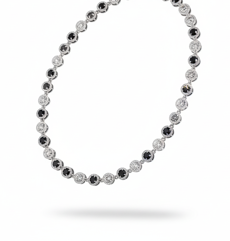 Collana tennis nero bianco - argento