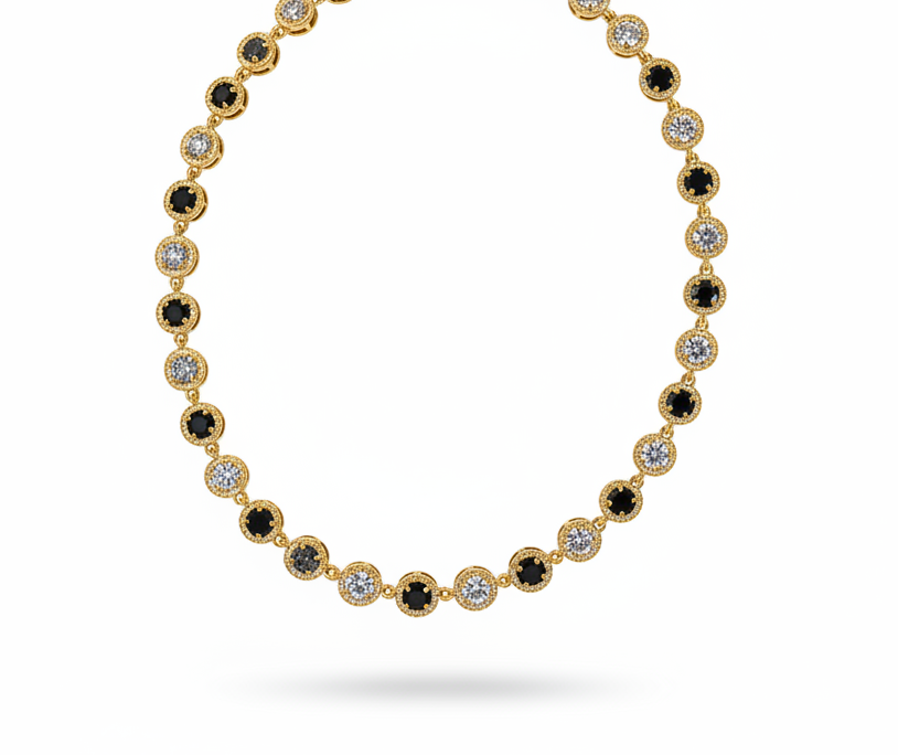 Collana tennis nero bianco - oro