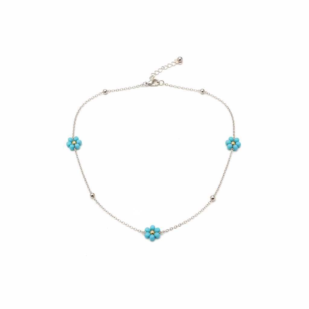 Collier fiori turchesi - argento