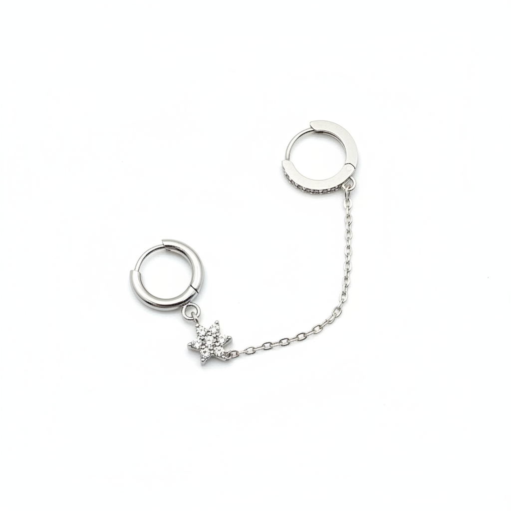 Doppio Huggie Stella + Catena - Argento
