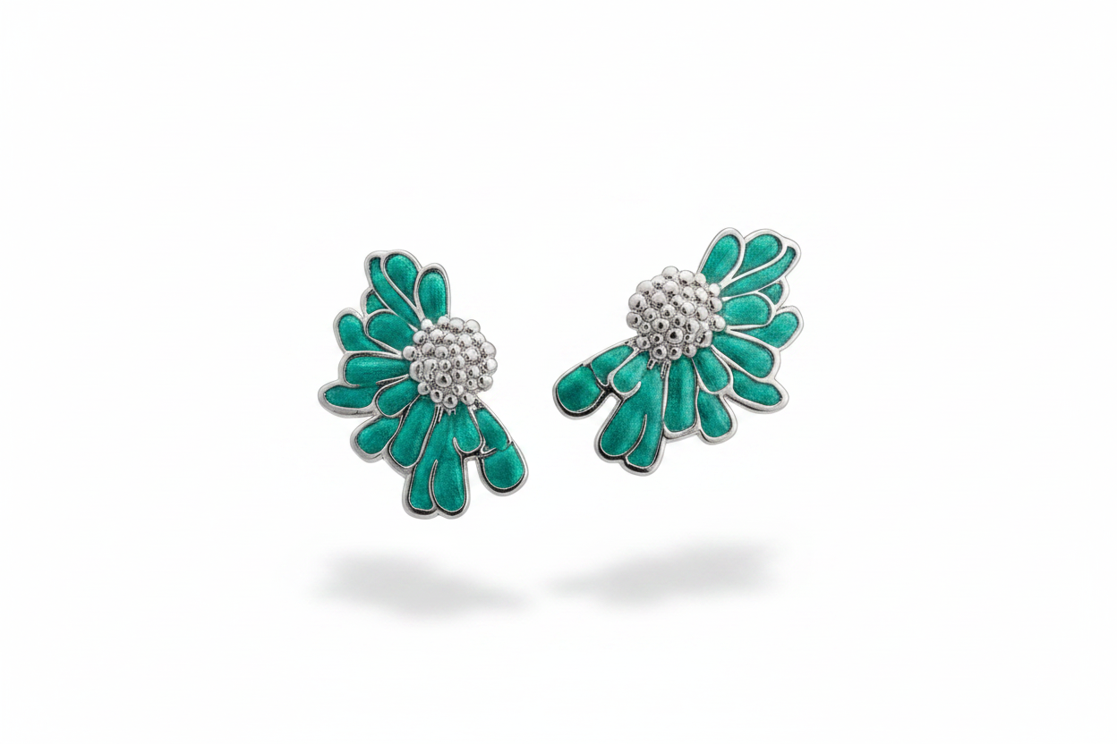 Fiore asimmetrico argento verde acqua – coppia