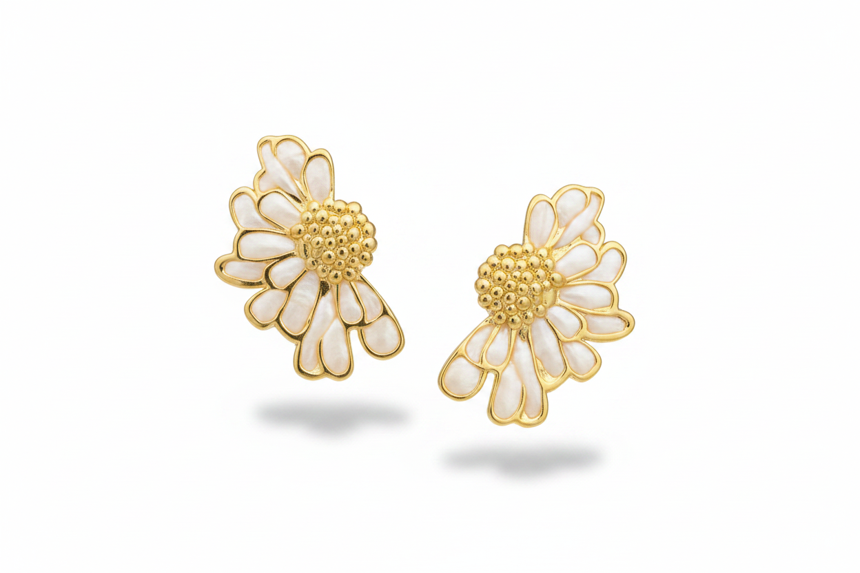 Fiore asimmetrico oro bianco perla – coppia