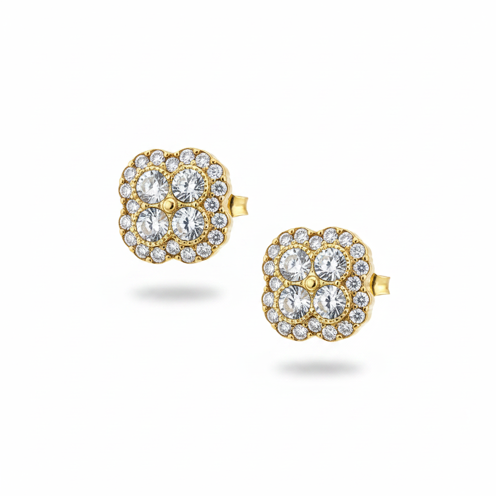 Gold cushion cluster stud earrings