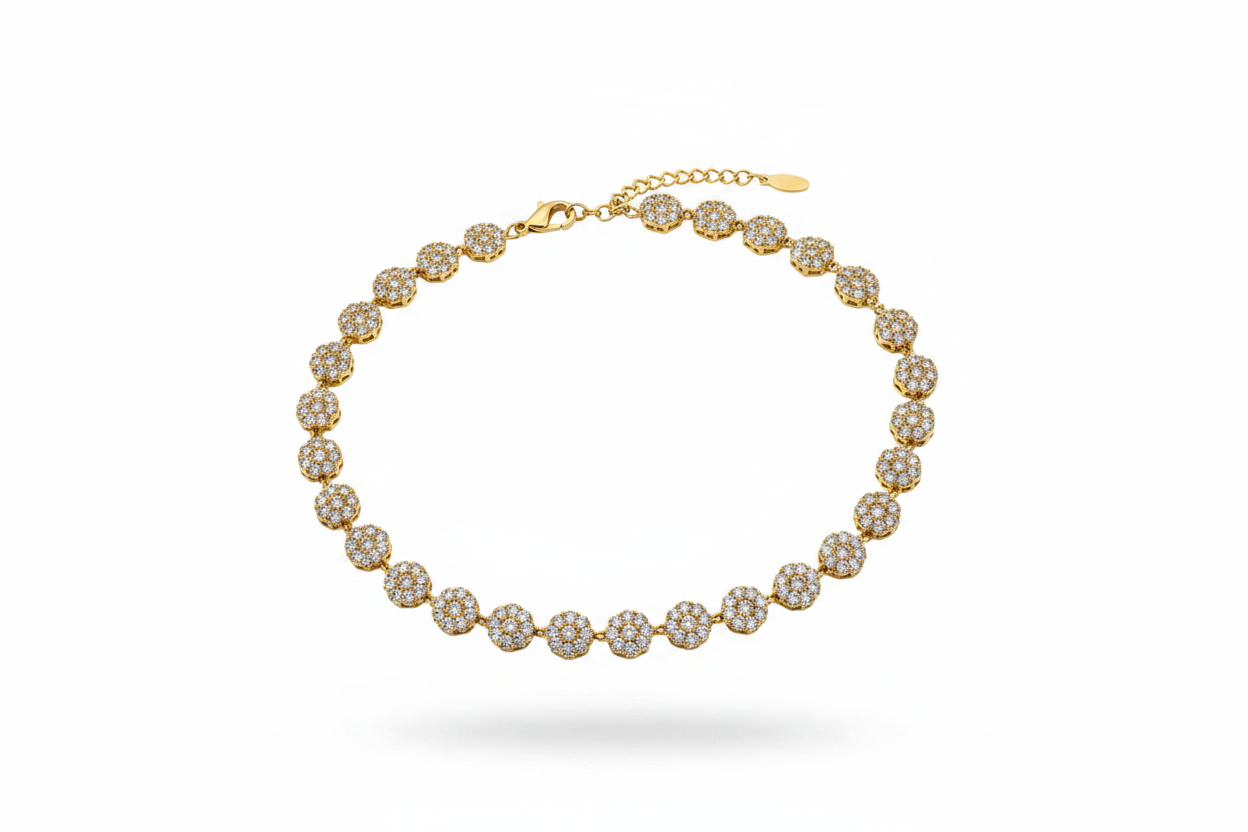 Gold pavé cluster choker necklace