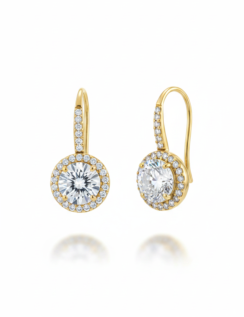 Gold pavé hook round halo earrings