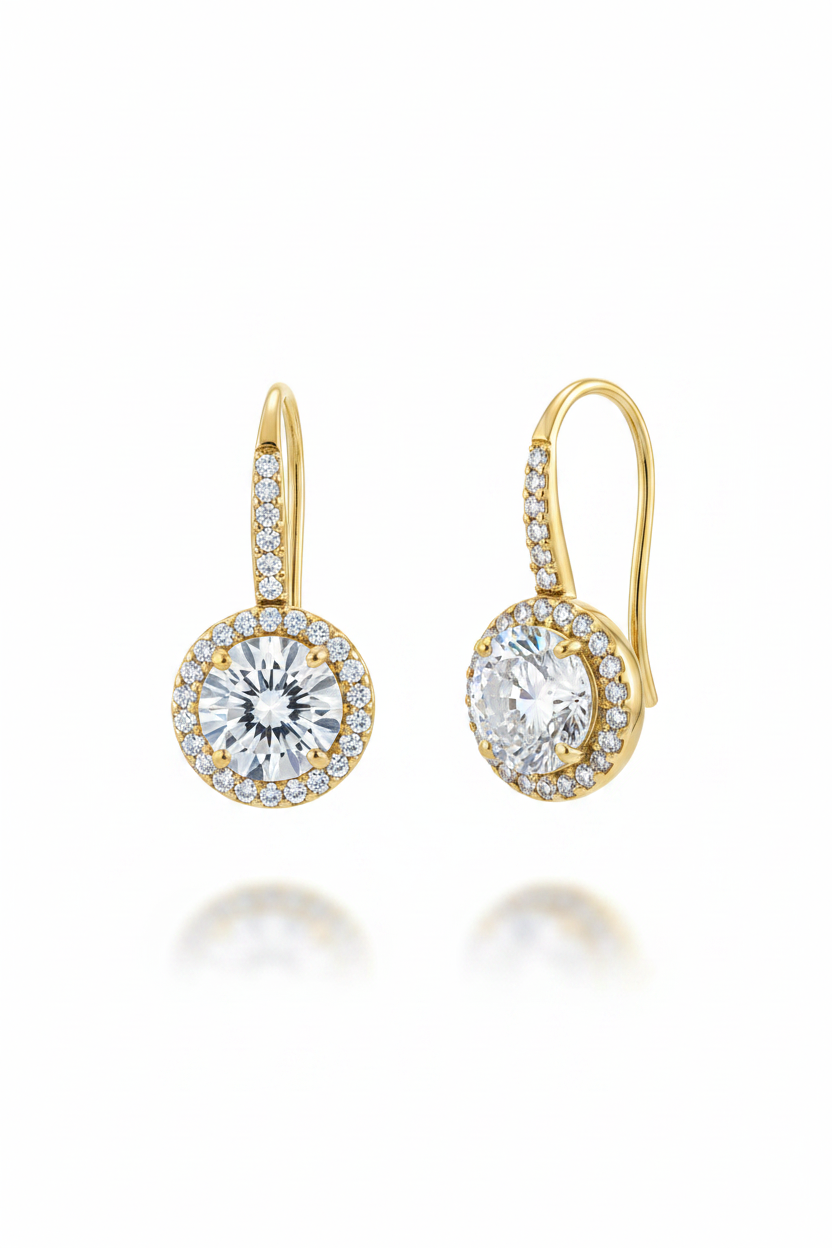 Gold pavé hook round halo earrings
