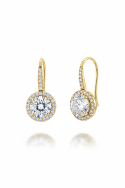 Gold pavé hook round halo earrings