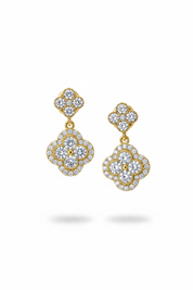 Gold two-tier clover drop earrings