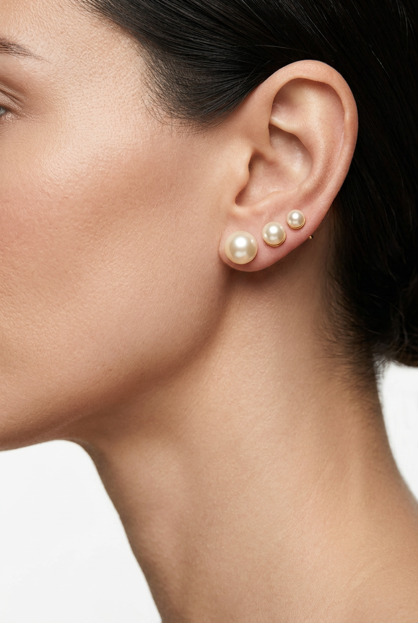 Modella con trittico di perle small, medium e large
