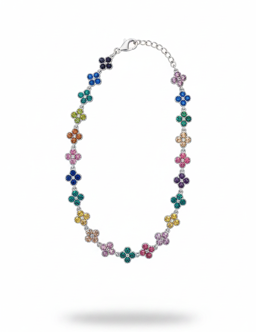 Multicolor Silver Clover Bracelet